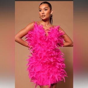 Izabelle Feather Mini Dress - Fuchsia